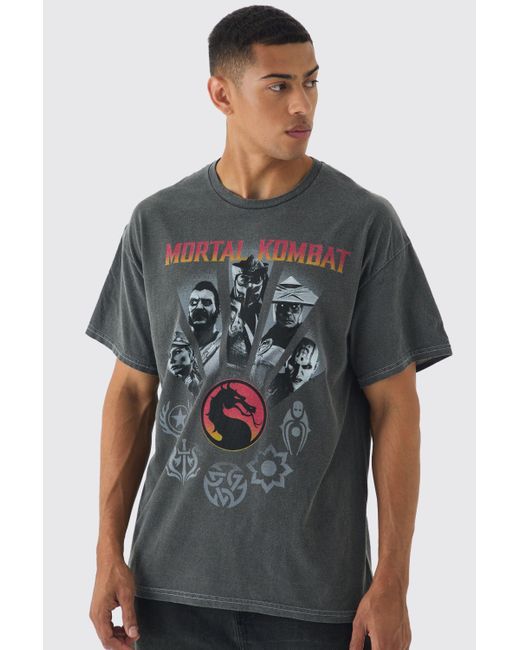 BoohooMAN Gray Oversized Mortal Kombat Wash License Print T-shirt for men