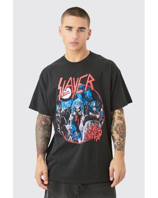 Oversized Slayer Band License T-Shirt Boohoo de color Gray