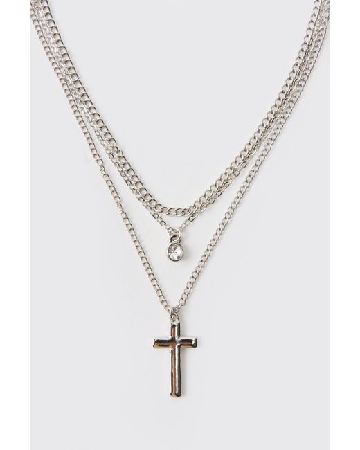 BoohooMAN Blue Double Layered Cross Necklace for men