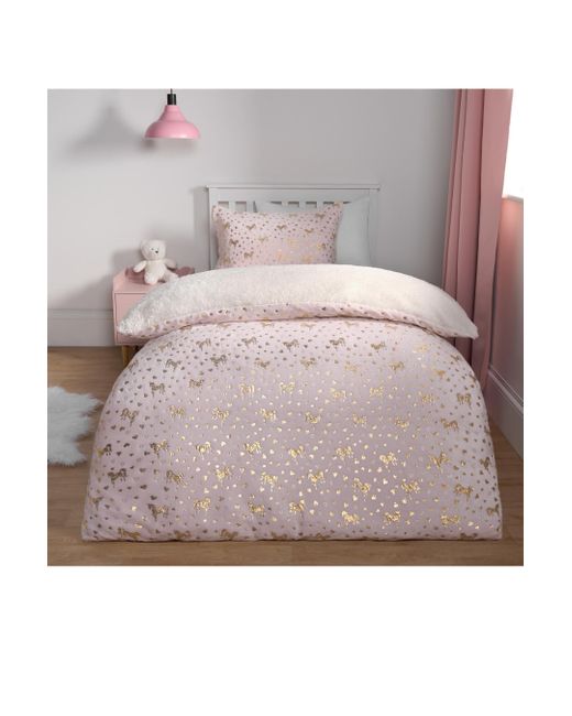 BoohooMAN Pink Ohs Unicorn Duvet Cover Fleece Heart Warm Quilt Reversible Soft Metallic Bedding Set for men