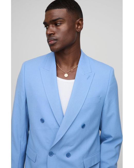 BoohooMAN Zweireihige Oversize Anzugjacke in Blue für Herren