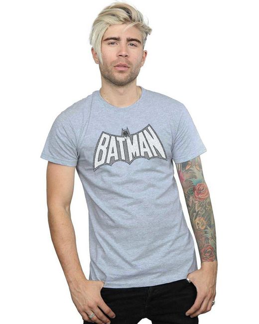 BoohooMAN Blue Dc Comics Batman Retro Crackle Logo T-shirt for men