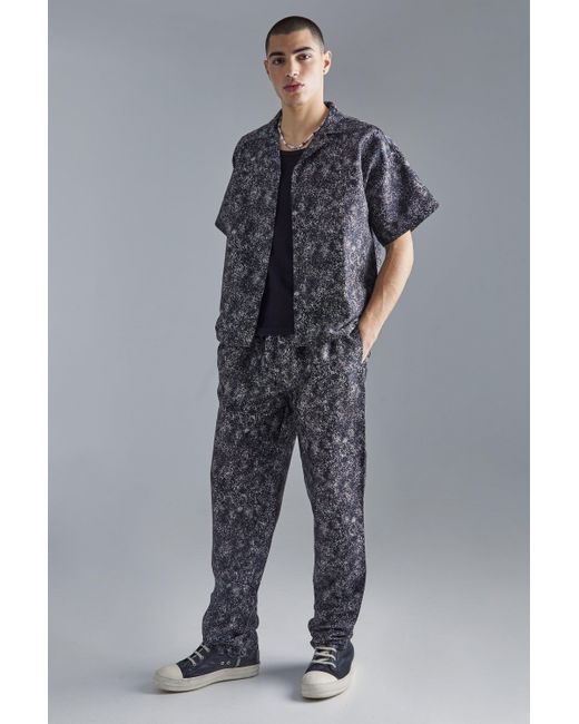 BoohooMAN Gray Boxy Fabric Interest Shirt And Trouser Set for men