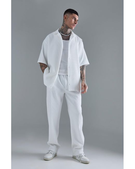 BoohooMAN Gray Tall Oversized Short Sleeve Pleated Shirt & Straight Trouser for men
