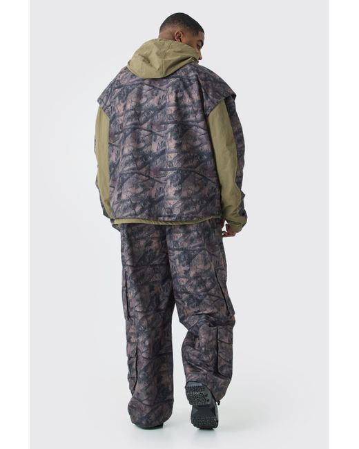 BoohooMAN Plus Camouflage Cargo-Hose mit elastischem Bund in Brown für Herren