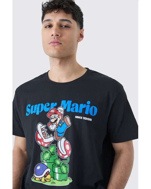BoohooMAN Oversize T-Shirt mit lizenziertem Super Mario Print in Blue für Herren