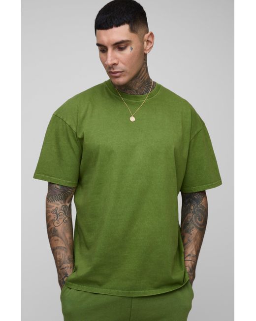 BoohooMAN Tall Oversize T-Shirt mit Acid-Waschung in Green für Herren