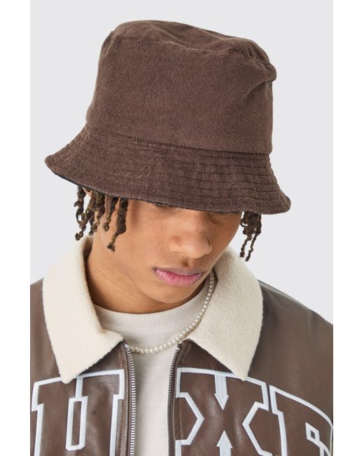 BoohooMAN Brown Towelling Bucket Hat In Chocolate for men