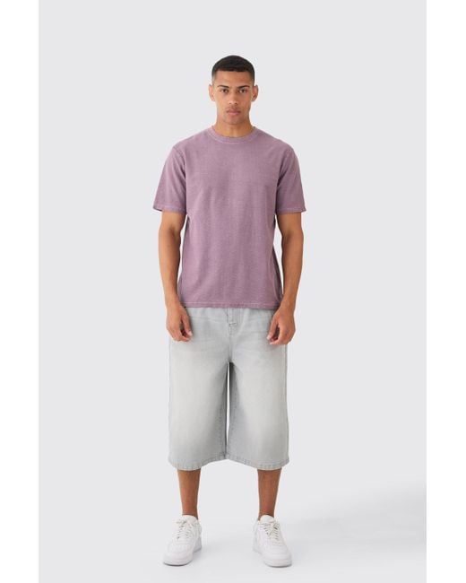BoohooMAN Purple Textured Washed T-shirt for men