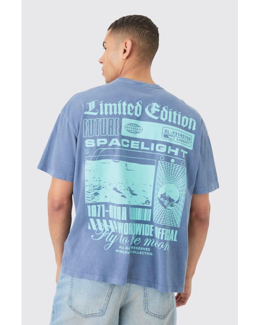 BoohooMAN Blue Oversized Moon Graphic T-shirt for men