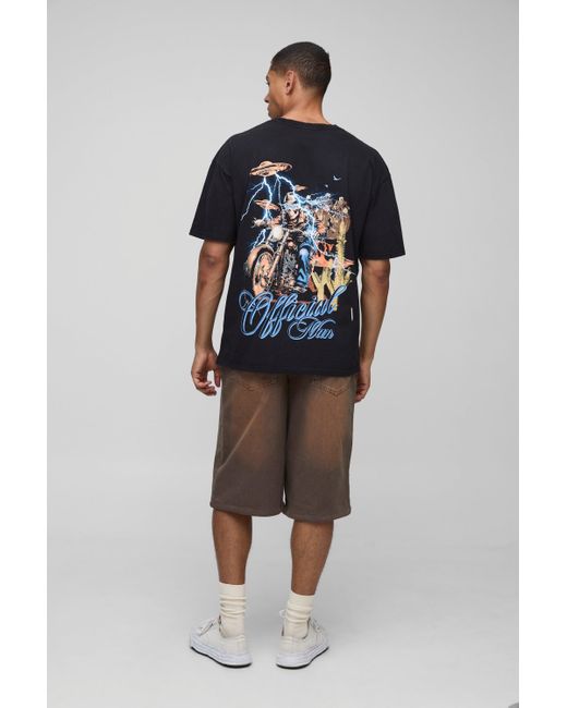 Camiseta Oversize Negra Con Estampado Gráfico Western Desteñido Boohoo de color Blue