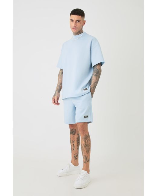 BoohooMAN Blue Tall Oversized Scuba T-shirt & Relaxed Short Set for men