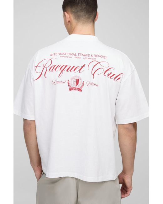 BoohooMAN Kastiges Oversize T-Shirt mit Racquet Club Print in White für Herren