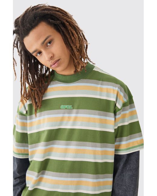 BoohooMAN Oversized Carded Heavy Striped Ofcl T-shirt in Green für Herren