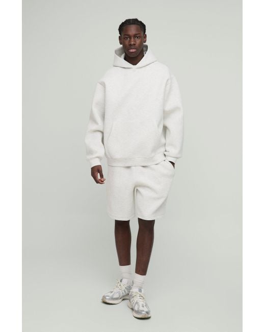 BoohooMAN White Oversized Boxy Bonded Scuba Hooded Short Tracksuit for men