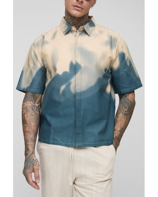 BoohooMAN Tall kastiges Oversize Hemd mit abstraktem Print in Blue für Herren