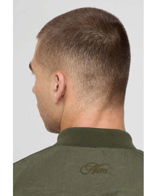BoohooMAN Regular Fit Peached Crinkle Nylon Bomber Jacket in Green für Herren