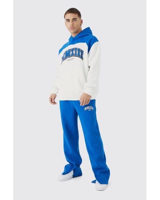 BoohooMAN Blue Oversized Colour Block Mmxiii Hooded Tracksuit for men