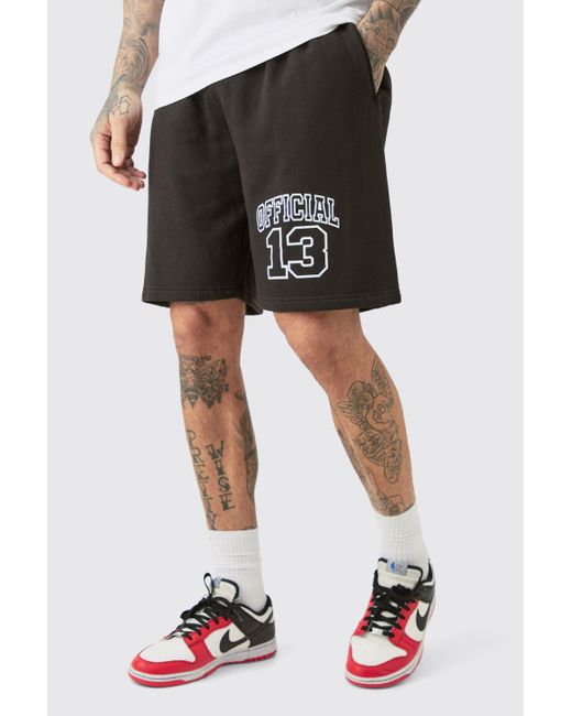 BoohooMAN Black Tall Oversized Fit Official Jersey Shorts for men