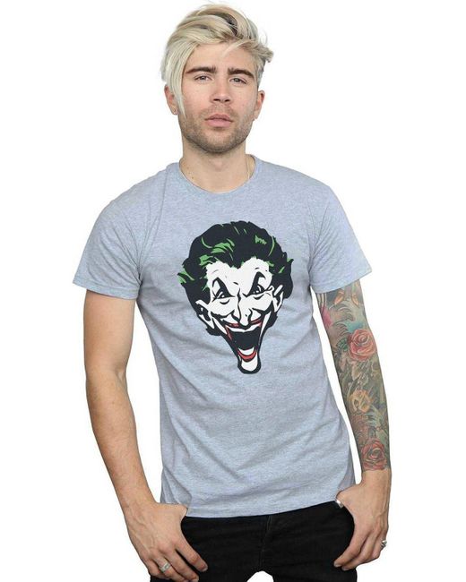 BoohooMAN Gray Dc Comics The Joker Big Face T-shirt for men