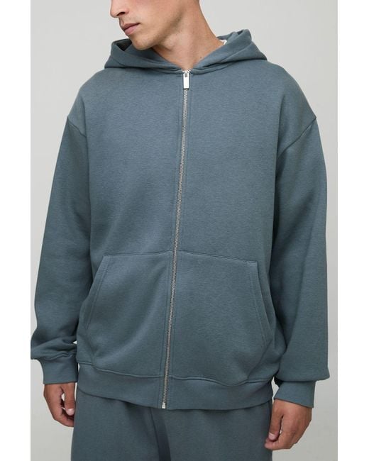 BoohooMAN Blue Basic Oversized Zip Through Hoodie for men