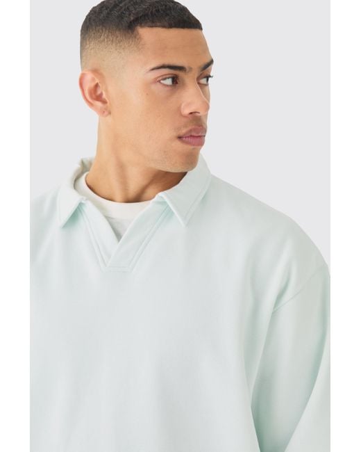 BoohooMAN Blue Oversized Revere Neck Rugby Polo for men