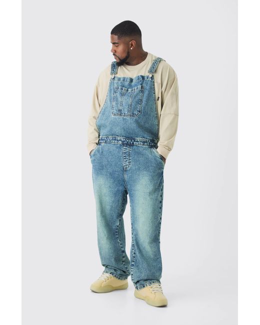 BoohooMAN Blue Plus Straight Leg Dungaree for men