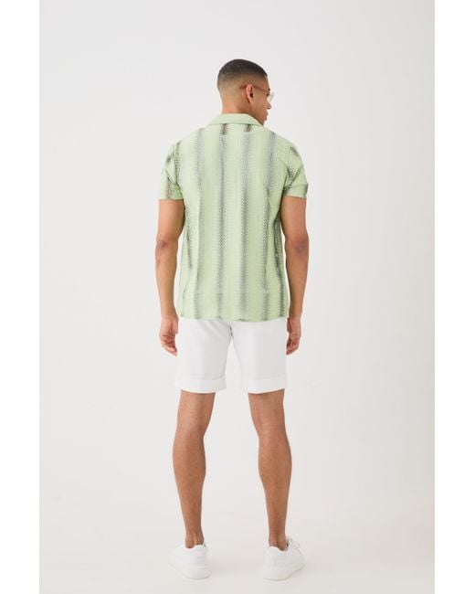 BoohooMAN Green Open Stitch Sheer Stripe Shirt for men