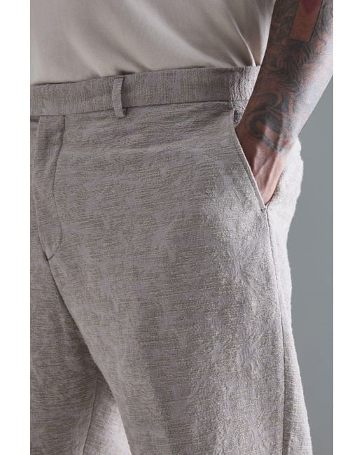 BoohooMAN Gray Plus Textured Cotton Jacquard Smart Tapered Pants for men