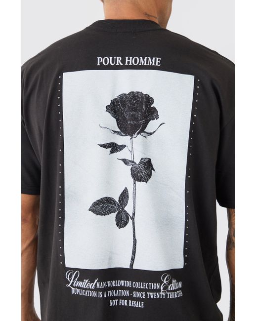 BoohooMAN Oversize T-Shirt mit Rosen-Print in Black für Herren