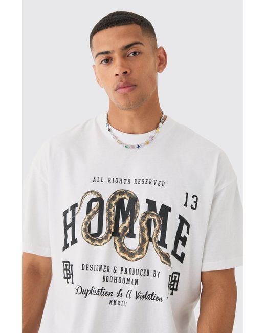 BoohooMAN White Oversized Snake Print T-shirt for men
