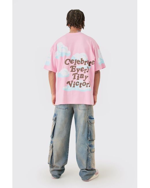 BoohooMAN Oversized Skeleton Graphic T-shirt in Pink für Herren
