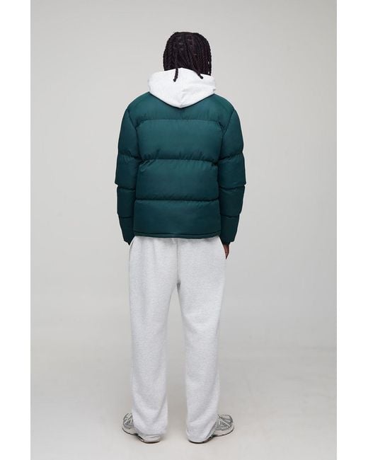 BoohooMAN Gray Funnel Neck Puffer Jacket In Khaki for men