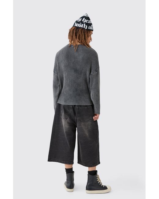 BoohooMAN Gray Oversized Boxy Acid Wash Sweater In Charcoal for men