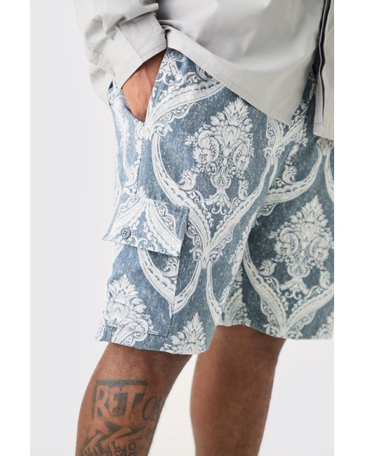 BoohooMAN Blue Plus Textured Tapestery Cargo Short for men