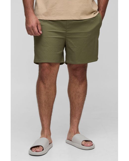 BoohooMAN Green Plus Ripstop Mid Length Swim Trunks for men