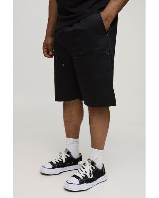 BoohooMAN Black Plus Relaxed Fit Elasticated Carpenter Shorts for men