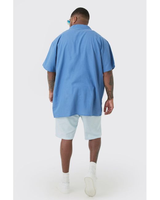 BoohooMAN Plus Linen Oversized Revere Shirt In Blue for men