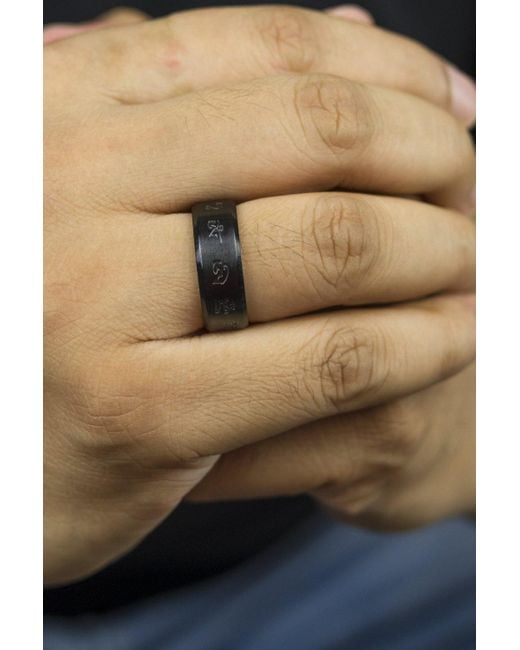 BoohooMAN Natural The Colourful Aura 8mm Matt Black Rotating Buddhist Tibetan Spinner Prayer Monk Spinner Ring for men