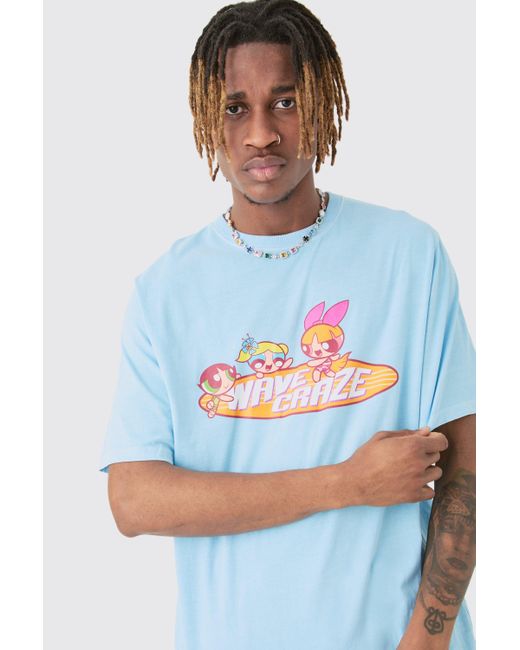 BoohooMAN Tall Powerpuff Licence Printed T-shirt In Blue for men