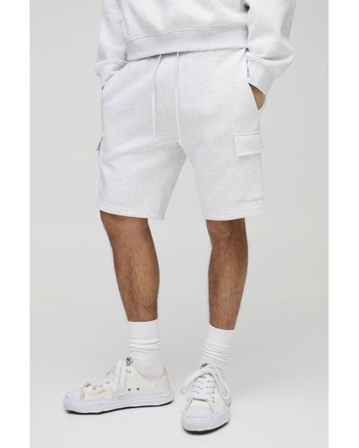 BoohooMAN Lockere mittellange Cargo-Shorts in White für Herren