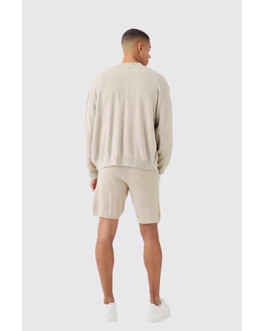 BoohooMAN Natural Knitted Sweater Short Tracksuit for men