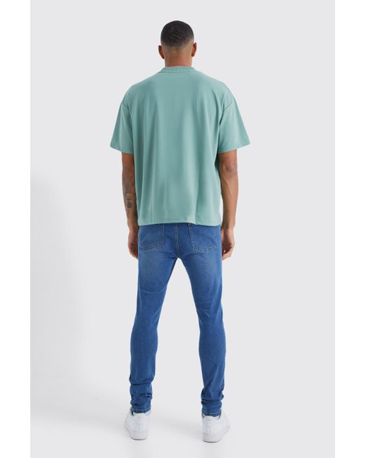 BoohooMAN Blue Tall Skinny Jeans With All Over Rips for men