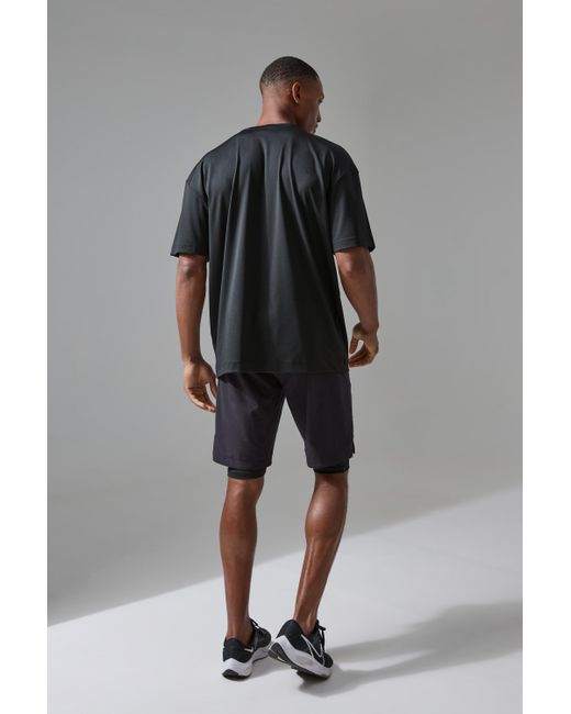 BoohooMAN Black Active Training Dept Perforated 9inch 2-in-1 Short for men