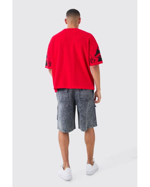 BoohooMAN Oversized Line Drawing Knitted T-shirt in Red für Herren