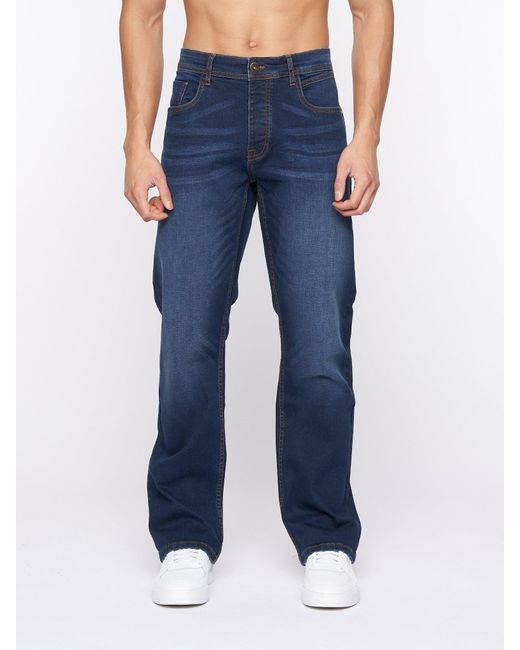BoohooMAN Blue Crosshatch Winsbury Bootcut Jeans for men
