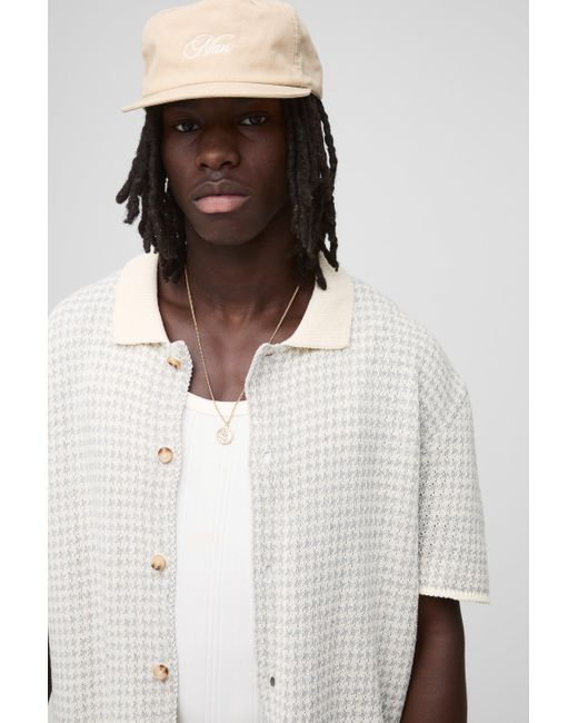 BoohooMAN Gestricktes Hemd mit Hahnentritt-Print in White für Herren