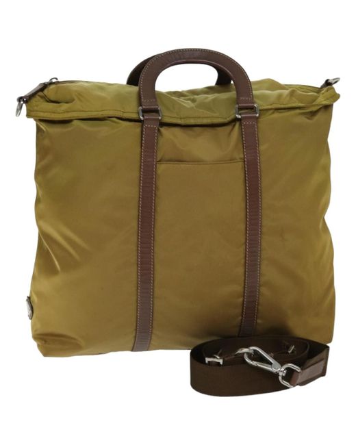 BoohooMAN Green Prada Preloved Tessuto Medium Tote Yellow Unisex - Khaki Handbags for men