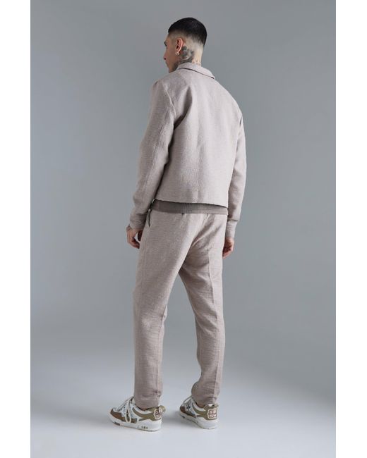 BoohooMAN Gray Tall Textured Cotton Jacquard Smart Cargo Jacket for men