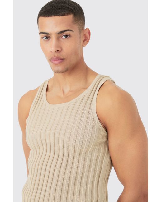 BoohooMAN Blue Muscle Fit Ribbed Knit Tank for men